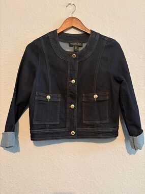 Rachel Zoe Dark Indigo Denim Jacket with Gold-Tone Buttons